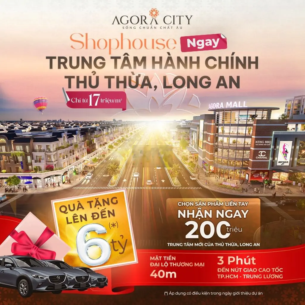 Bán đất nền Agora City ngay trung tâm hành chánh Thủ Thứa,Long An