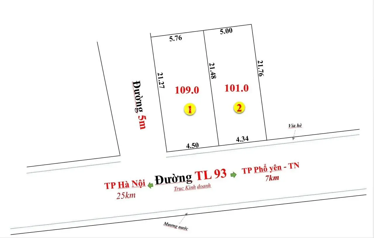 Cc cần bán nhanh Lô góc dt 109m và lô thường 101 mặt tỉnh lộ 93 Hà nội thái Nguyên đối điện khu t