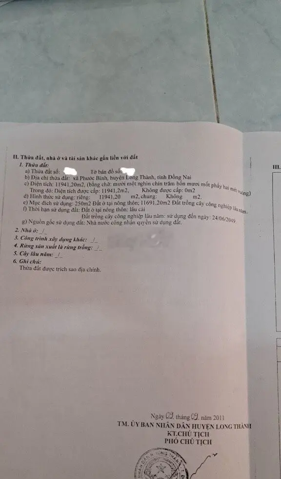 bán đất Xã Phước Bình,Dt 11.941,2m2, gần vedan và sân bây long thành