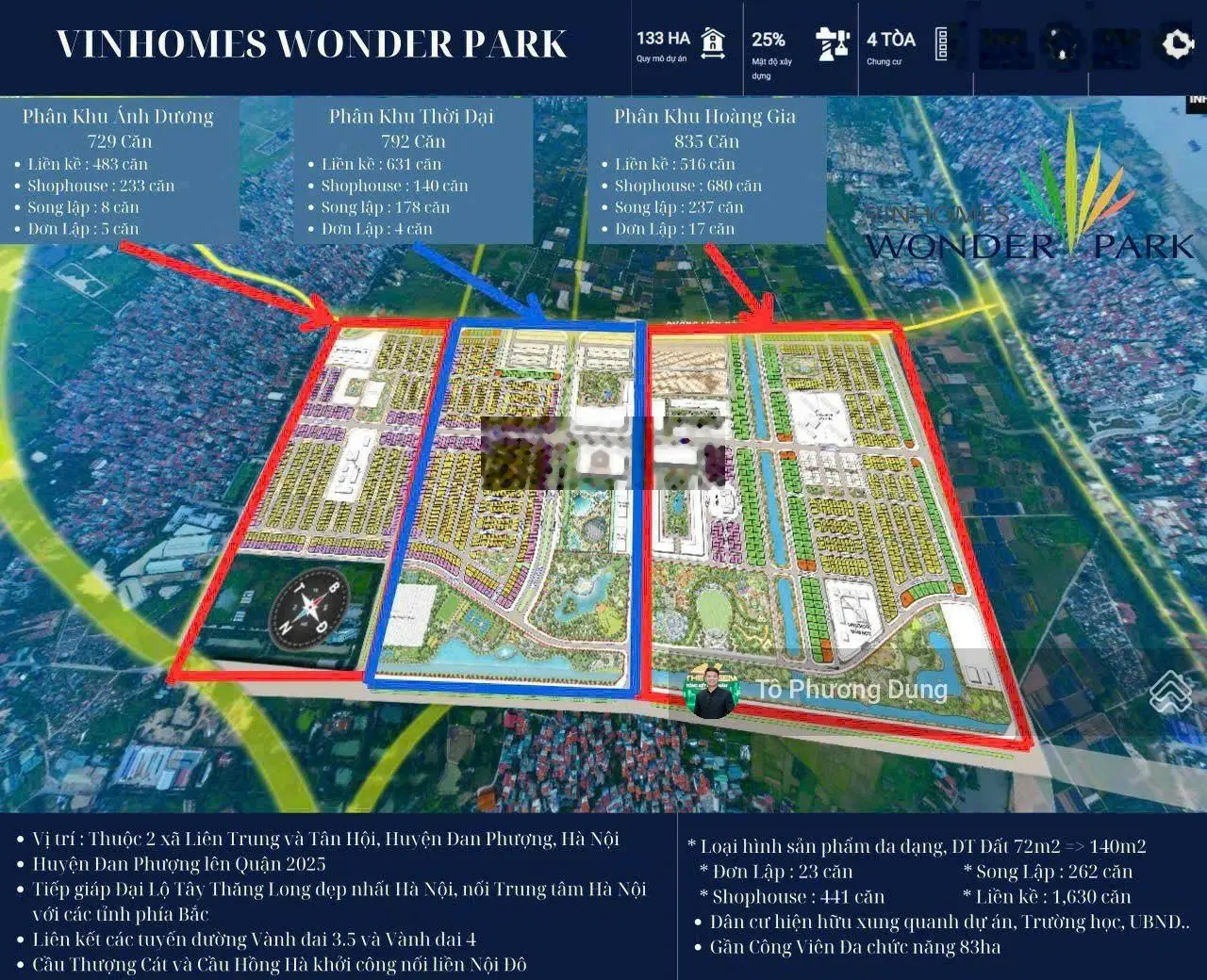 Nhận booking Vinhomes Đan Phượng - Vinhomes Wonder Park - DT 65m - 70m - 285m2, Liên hệ 0844866336