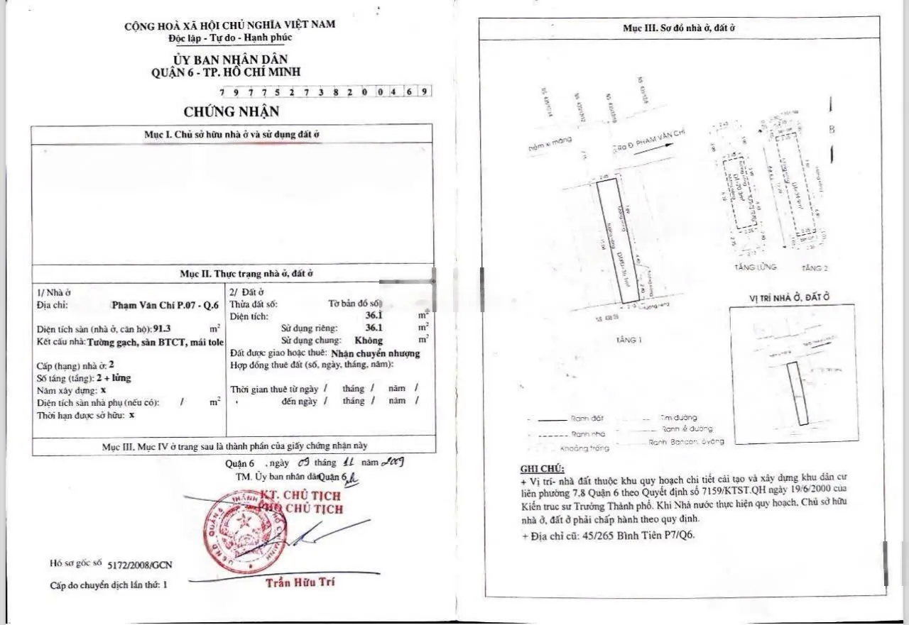 Bán nhà ngay PHẠM VĂN CHÍ, Q6, DTCN: 36.1m, giá 3.75 tỷ thương lượng