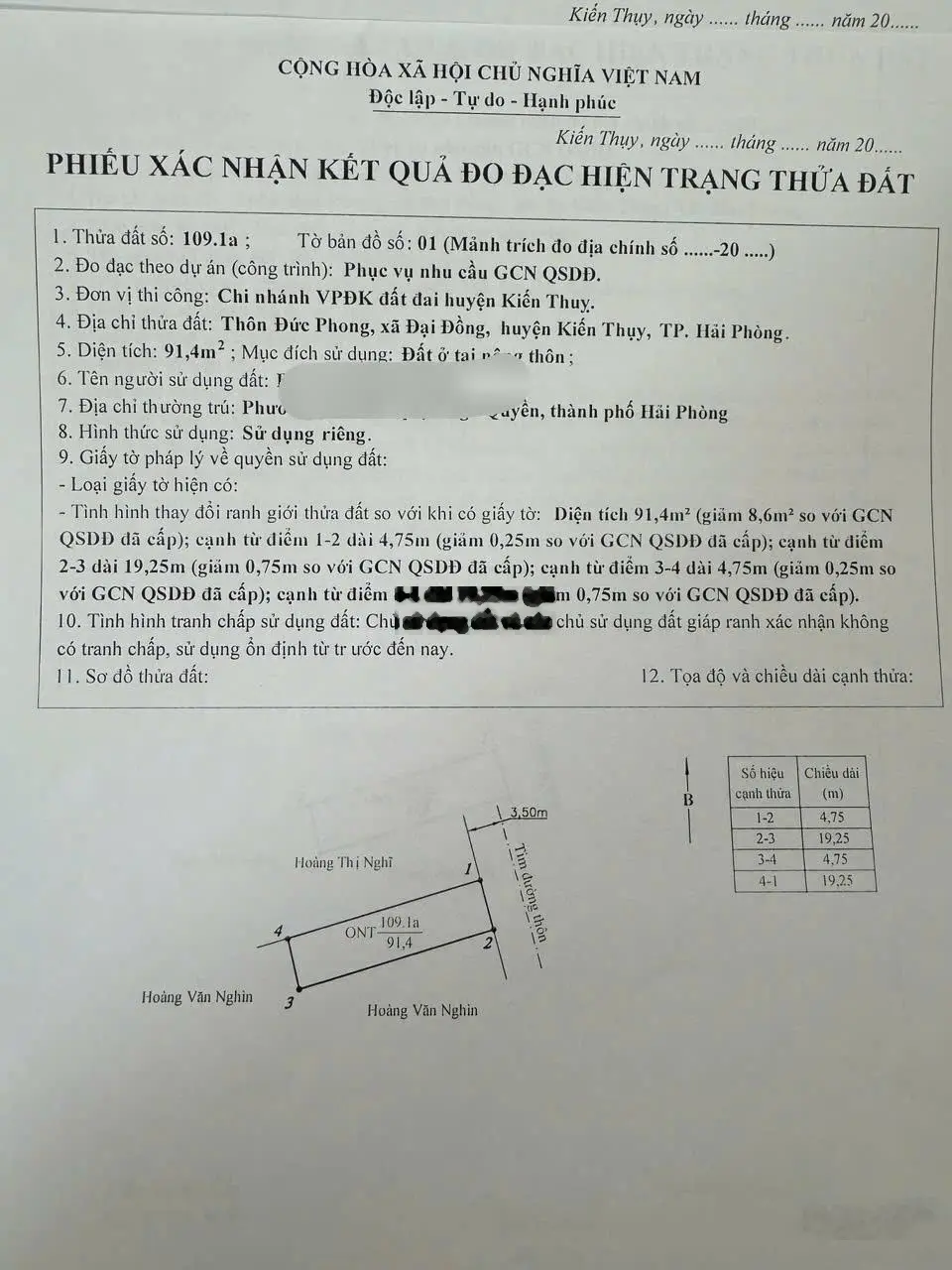 Bán đất 91,4m2 đường 7m giá 1,5 tỷ VND tại Xã Đại Đồng, Kiến Thụy, Hải Phòng