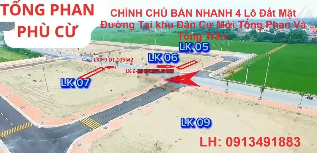 BÁN NHANH 4 Lô Đất Mặt Đường Tại khu Dân Cư Mới Tống Phan Và Tống Trân