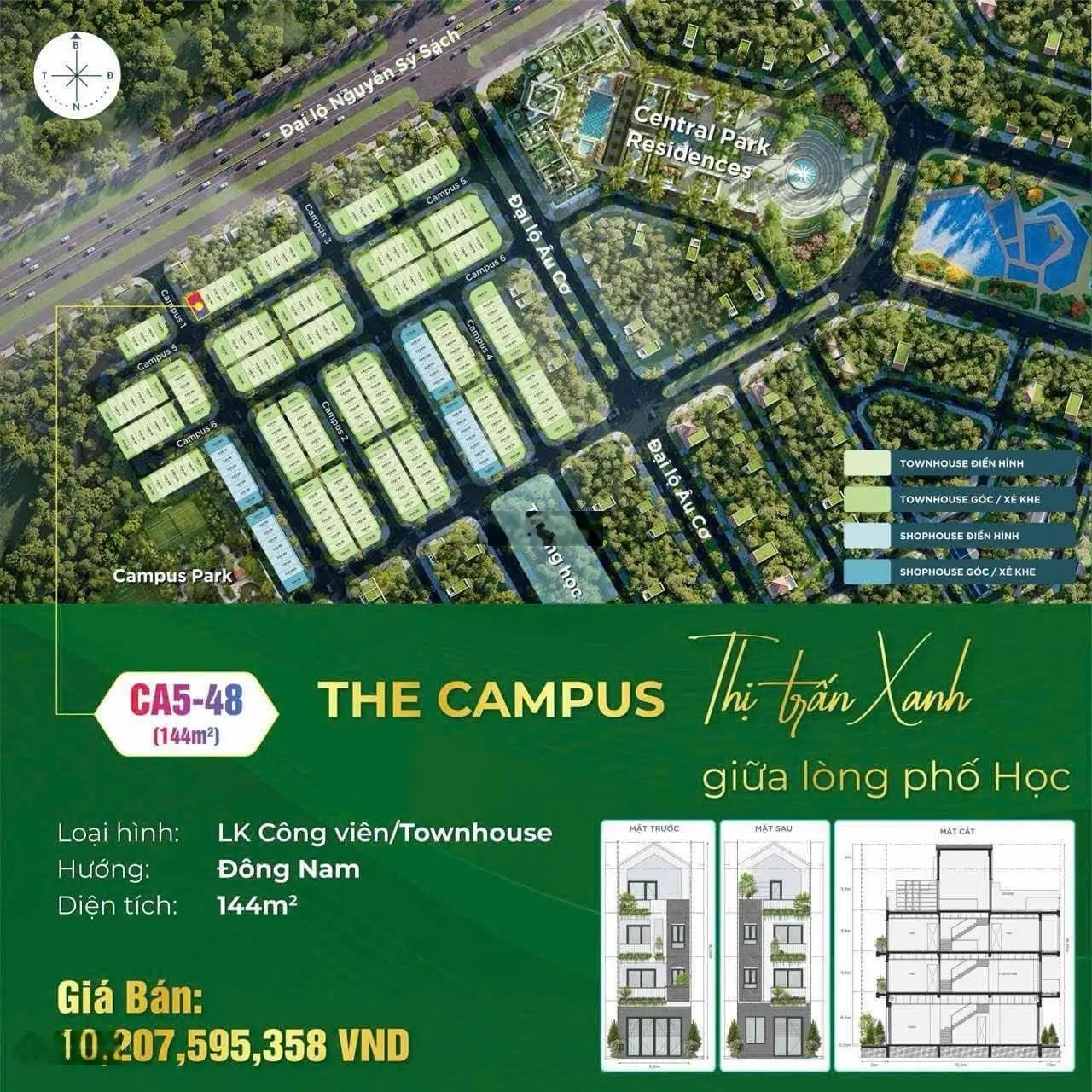 Độc quyền căn The Campus Townhouse CA5 - xx giá sau chiết khấu chỉ hơn 9,1 tỷ