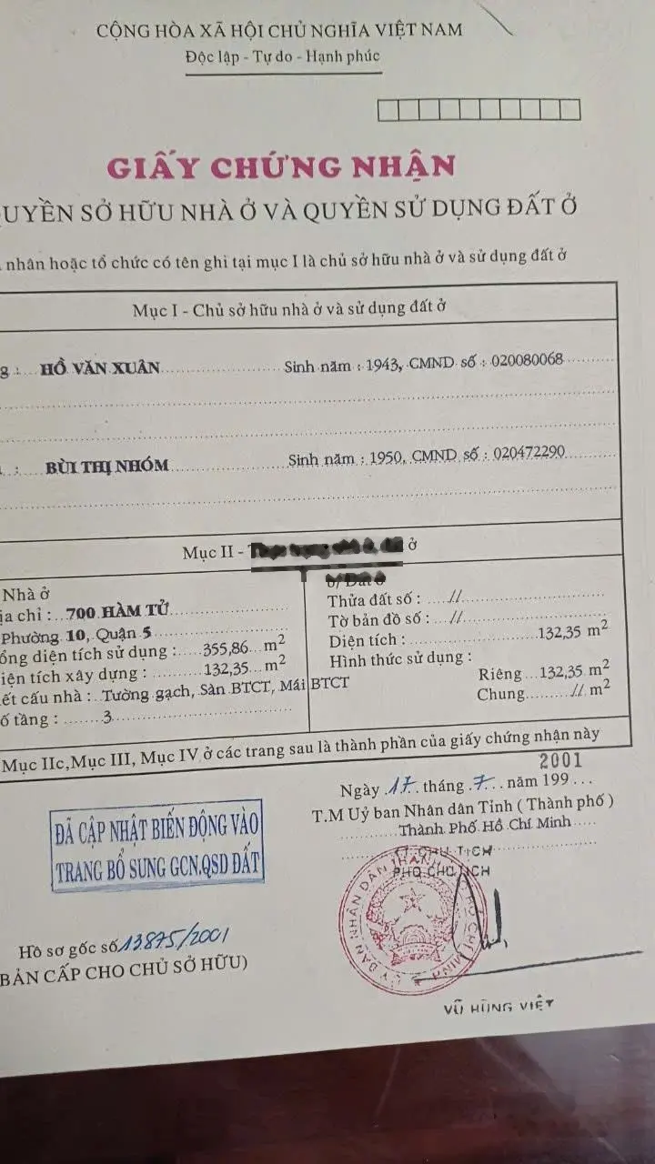 Chính chủ gửi bán tòa nhà 4 tầng mặt tiền Đại Lộ Võ Văn Kiệt phường 10, Quận 5, Tp HCM 26 tỷ