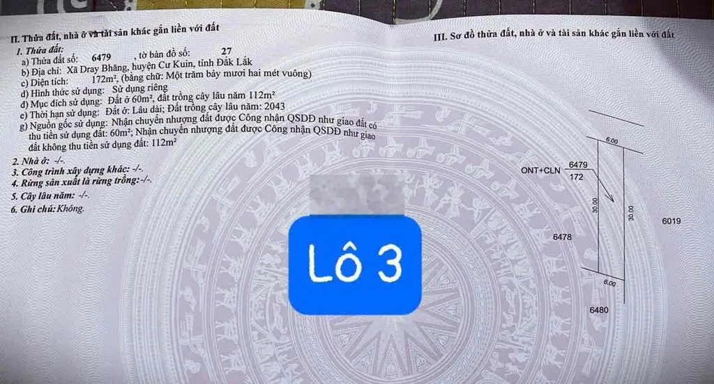 Đất thổ cư gần NHÀ THỜ, TRƯỜNG HỌC tại Dray Băng Cư Kuin, khu bàn cờ