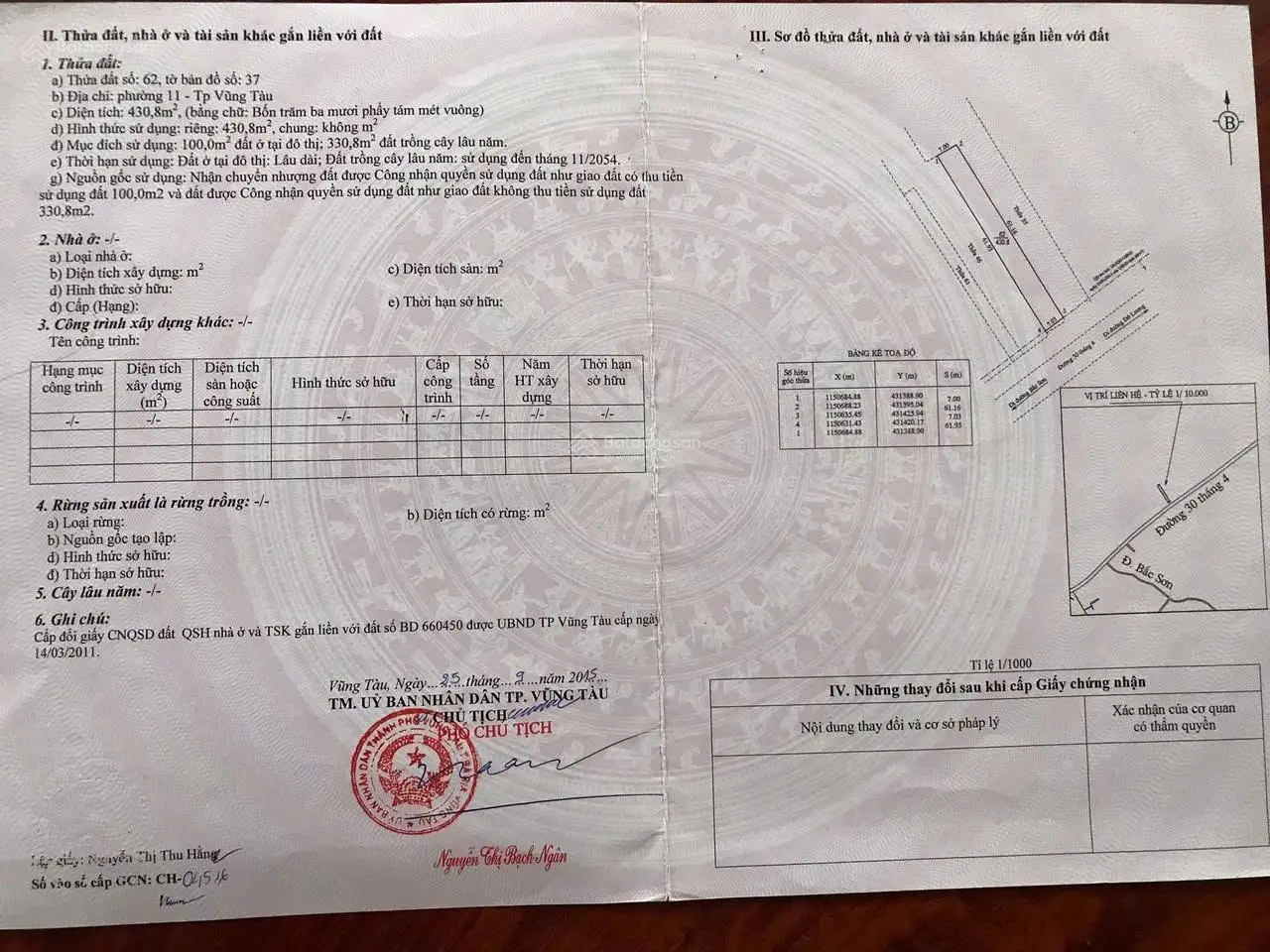 CHÍNH CHỦ Cần Bán Gấp Đất Mặt Tiền Đường 30/4, Phường 11, TP Vũng Tàu