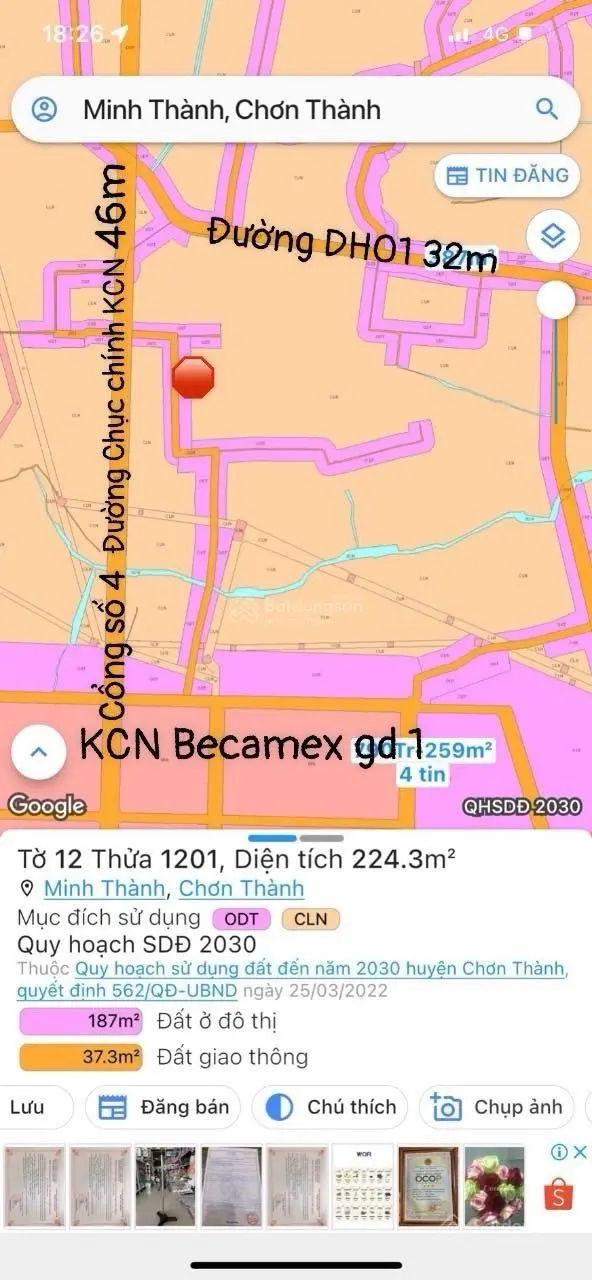 Đất cách KCN Becamex 700m DT 6x38 TC 66m2 phù hợp đầu tư làm nhà ở(sổ cầm tay)giá cực rẻ chỉ 730tr