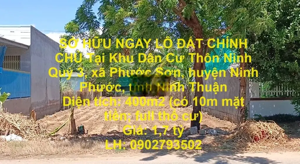 LÔ ĐẤT CHÍNH CHỦ Tại Khu Dân Cư Thôn Ninh Quý 3, Phước Sơn, Ninh Phước