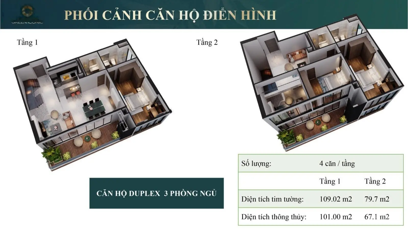 Duplex Iconic Long Biên 154m2, 169.8m2 thông thủy giá từ 14 tỷ nhận nhà ngay