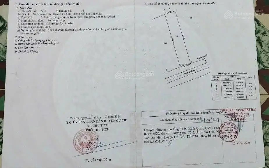 Bán 314m2 đất mặt tiền đường 538 Xã Nhuận Đức Củ Chi