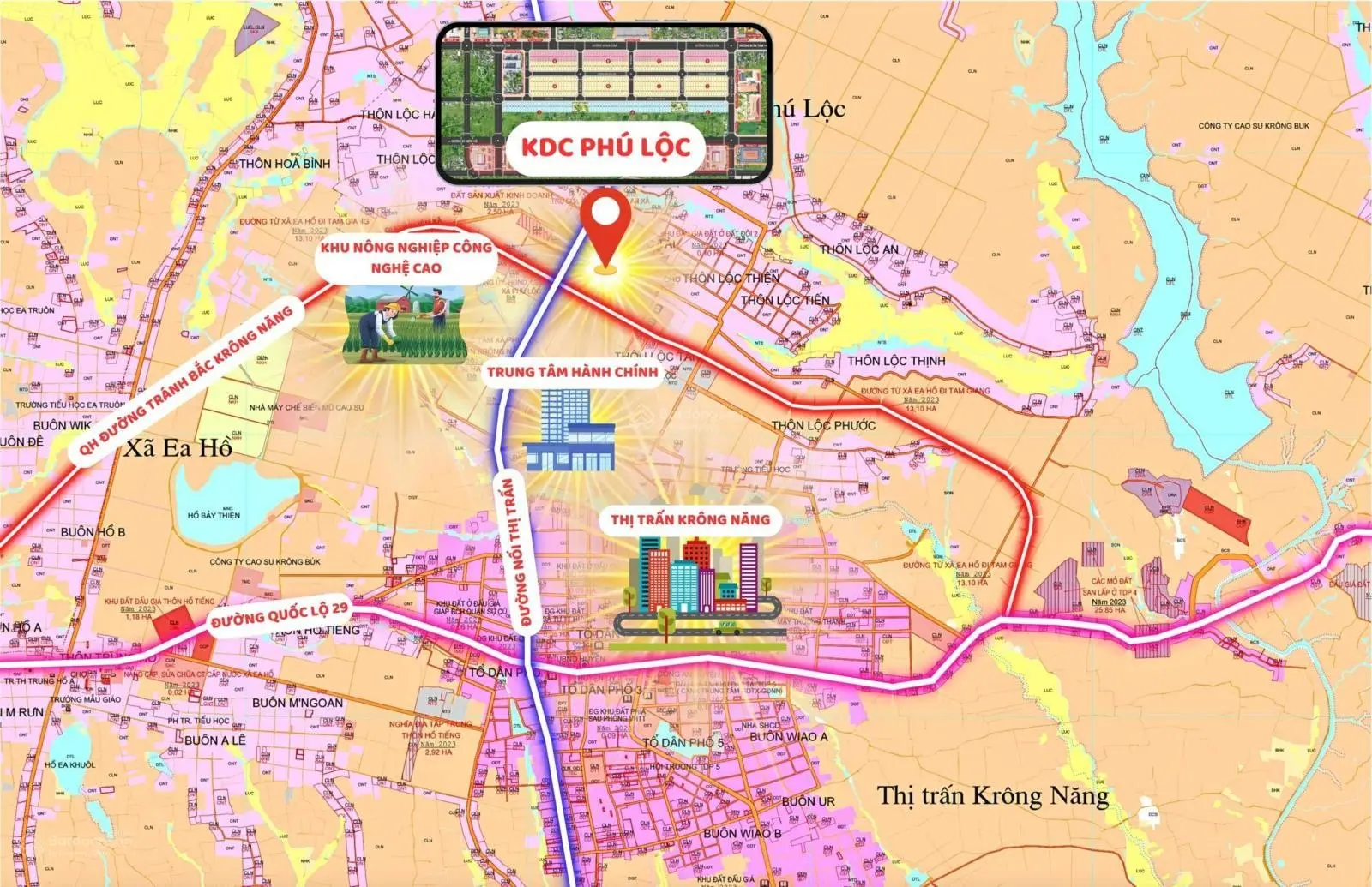 Chỉ 6XXtr/nền đất thổ cư Phú Lộc ngay ngã tư giao thương mới Krông Năng