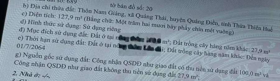 CHÍNH CHỦ BÁN LÔ ĐẤT GIÁ RẺ GẦN HUYỆN PHONG ĐIỀN