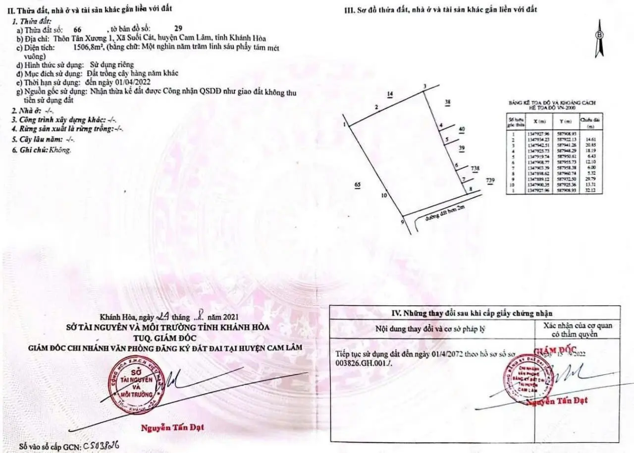 Bán lô vườn ngay khu dân cư Suối Cát, Cam Lâm, gần ngay nút giao cao tốc, gần ngay chợ và uỷ ban xã