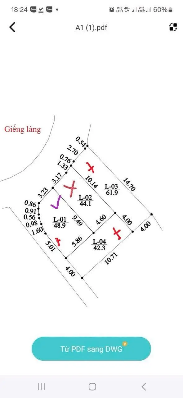 CC cần bán 44,1m², 48,9m2 đất xã Thượng Mỗ, View giếng làng.