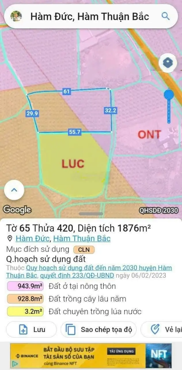 2 Mặt tiền 1,139 tỷ với 1875m2 Chợ Hợp 5, Hàm Đức, 800m cách QL 1A, giá rẻ nhất