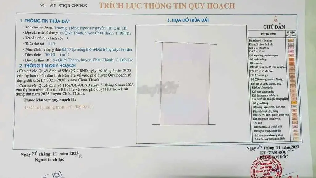 Đất thổ cư qui hoạch đất ở toàn bộ châu Thành Bến Tre