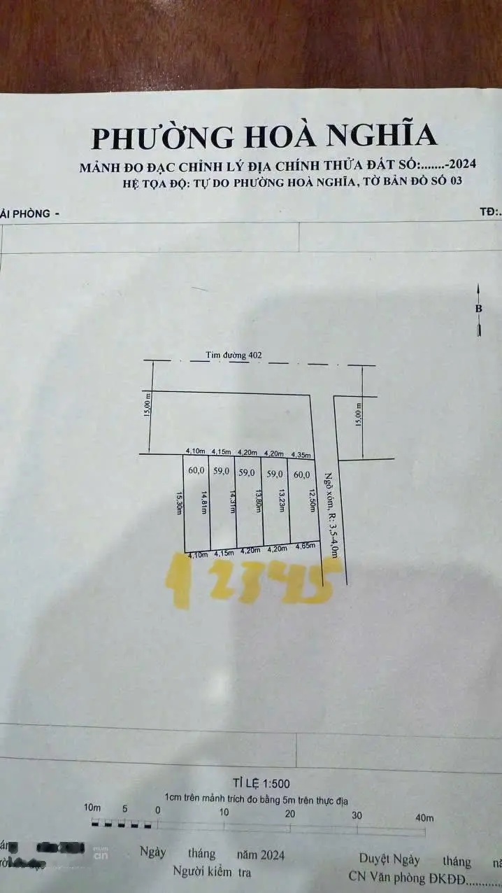 Háng nong đất mặt đường Tư Thủy (402) Hòa Nghĩa, Dương Kinh, Hải Phòng 60m2