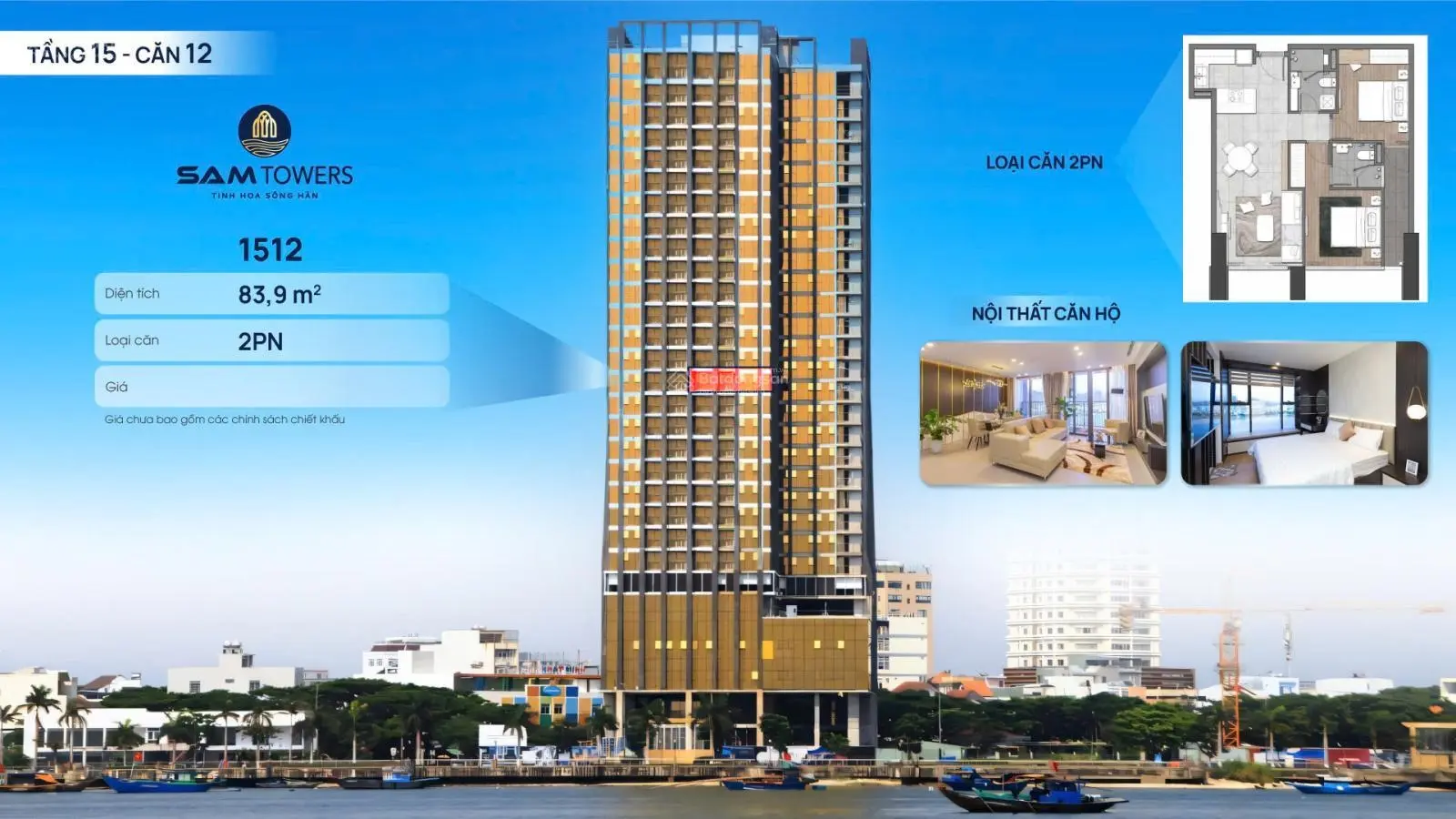 Cặp căn góc SAM Tower 1501+1512 tầm view vượt trội sông - núi - vịnh - biển - pháo hoa DIFF mỗi năm