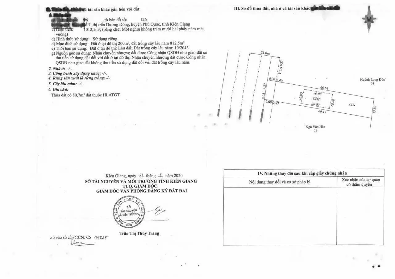 Chính chủ gửi bán mảnh đất 1012m2 mặt tiền đường Trần Hưng Đạo, thành phố Phú Quốc, tỉnh Kiên Giang