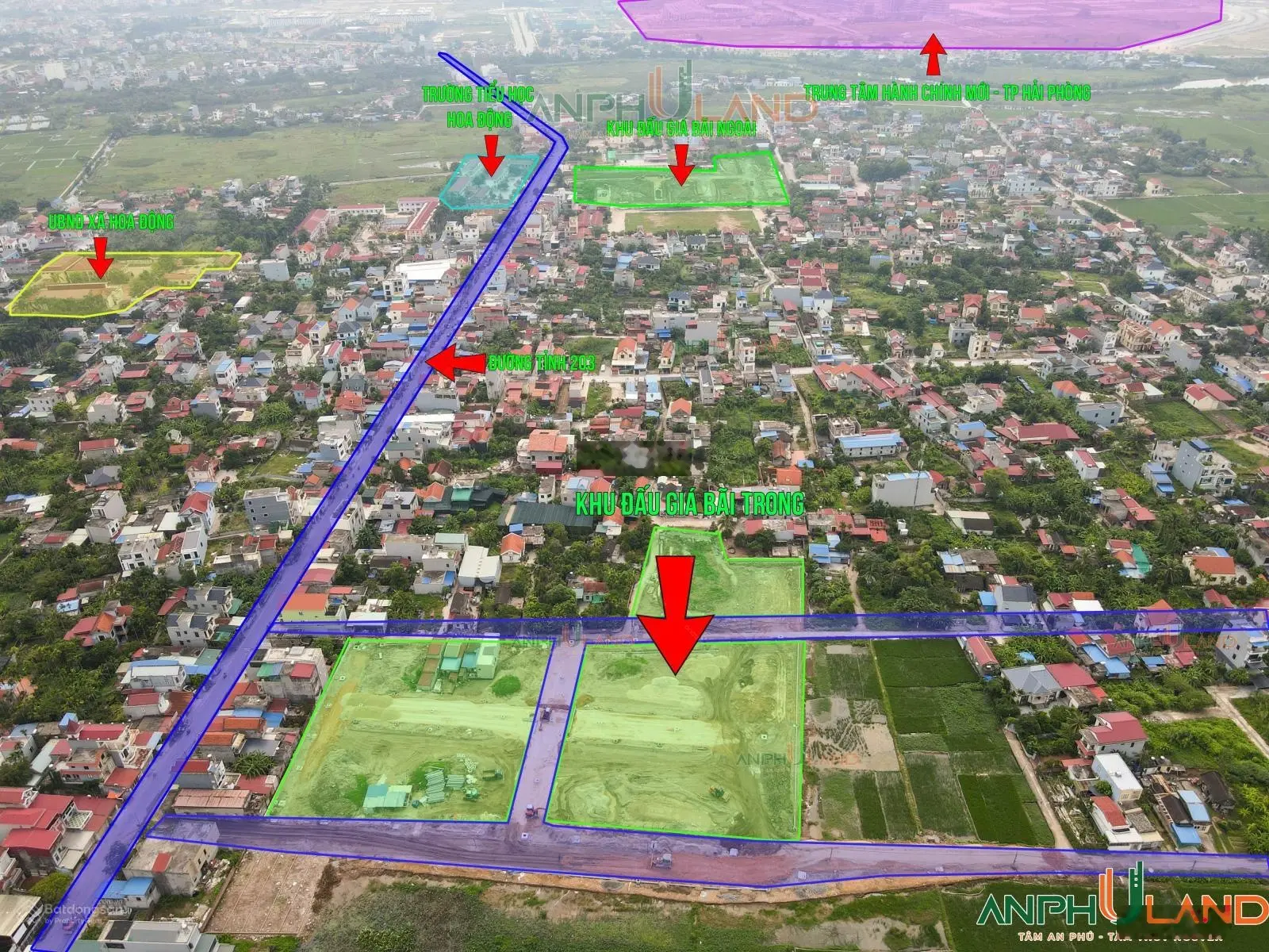 Lô góc 2 mặt tiền đường trục chính đấu giá Bái Trong, Hoa Động, Thủy Nguyên, Hải Phòng chỉ 3,8 tỷ