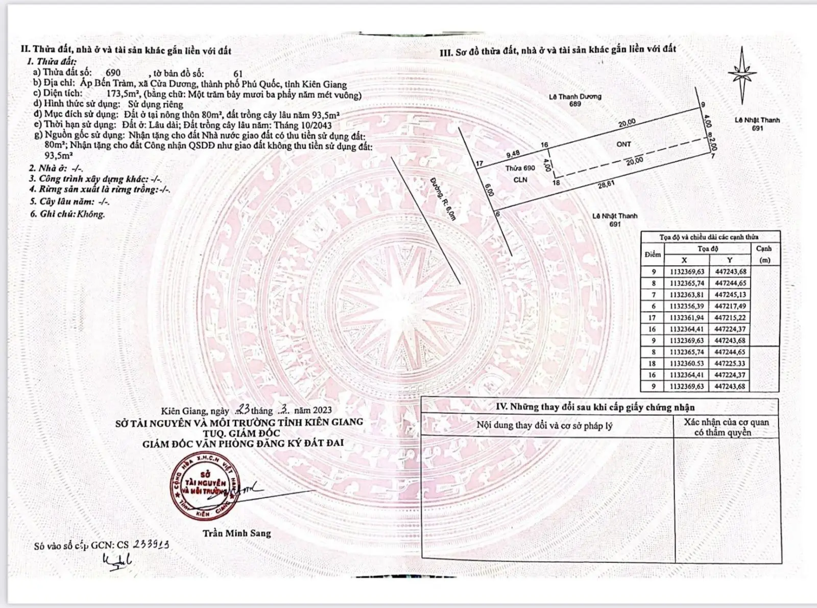 Bán 173m2 Bến Tràm, sổ đỏ có 80m2 thổ cư, lộ xóm lưu thông 7m, giá cực ngộp chỉ 1,25 tỷ