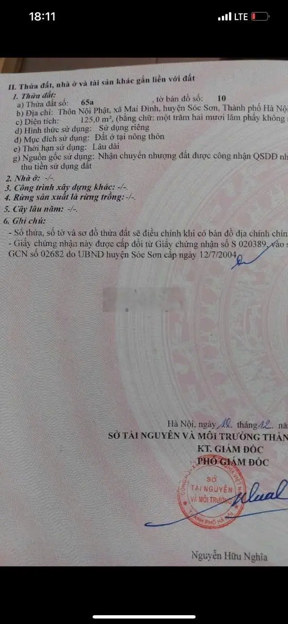 Nội Phật - Mai Đình - sóc Sơn - Hà Nội diện tích: 125m2 full thổ mặt tiền 5m nở hậu 5,3m đường rộng