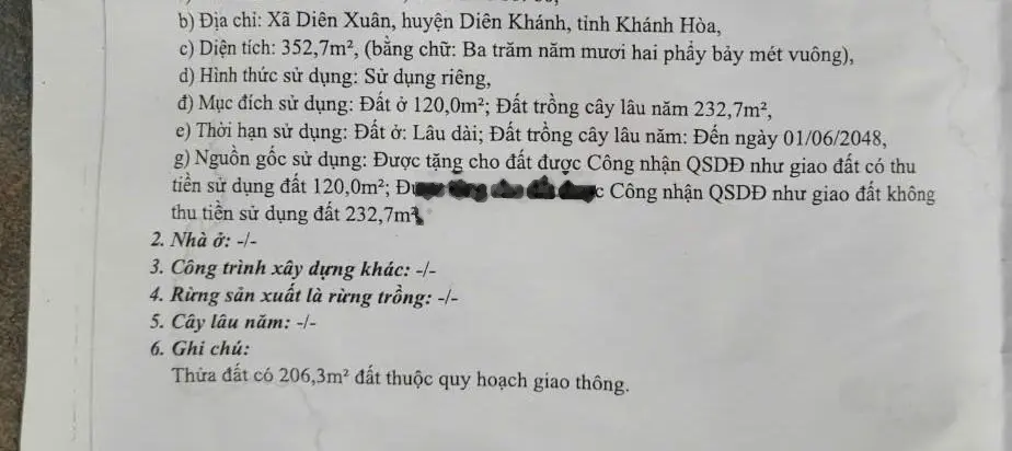 Bán đất tặng nhà, mặt đường tỉnh lộ 8, trung tâm xã Diên Xuân, 352m2 giá chỉ 1.5 tỷ