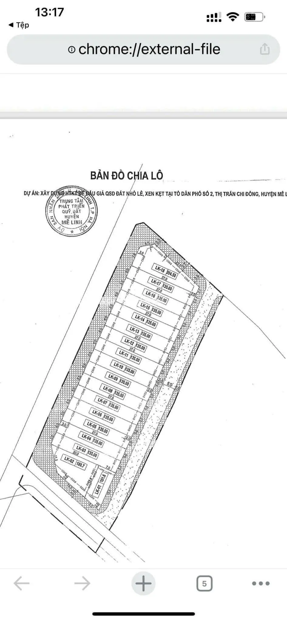 Bán gấp lô đất đấu giá Tổ 2- Tt Chi Đông, Mê Linh, 135m2 mặt tiền 5m