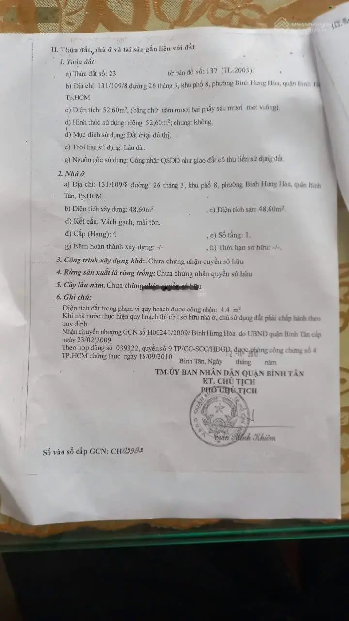 Cần bán nhà 131/109/8, đường 26/3, P. Bình Hưng Hoà