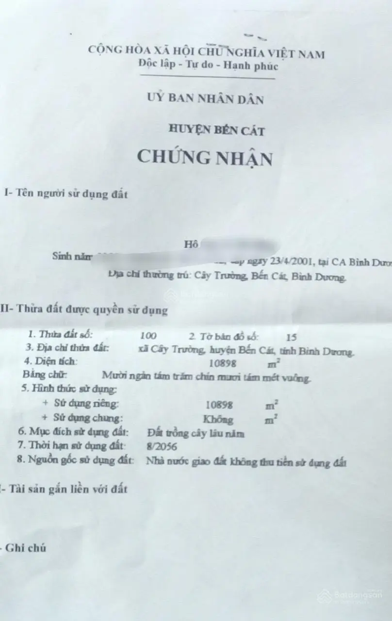 Một hecta đất sát KCN Cây Trường đất quy hoạch mặt tiền tây QL13 mà giá chỉ 4,95 tỷ