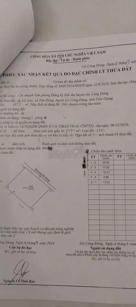 200tr có 337m2 đất nền, đường bêtông tại Tân Đông, Gò Công Đông, TG