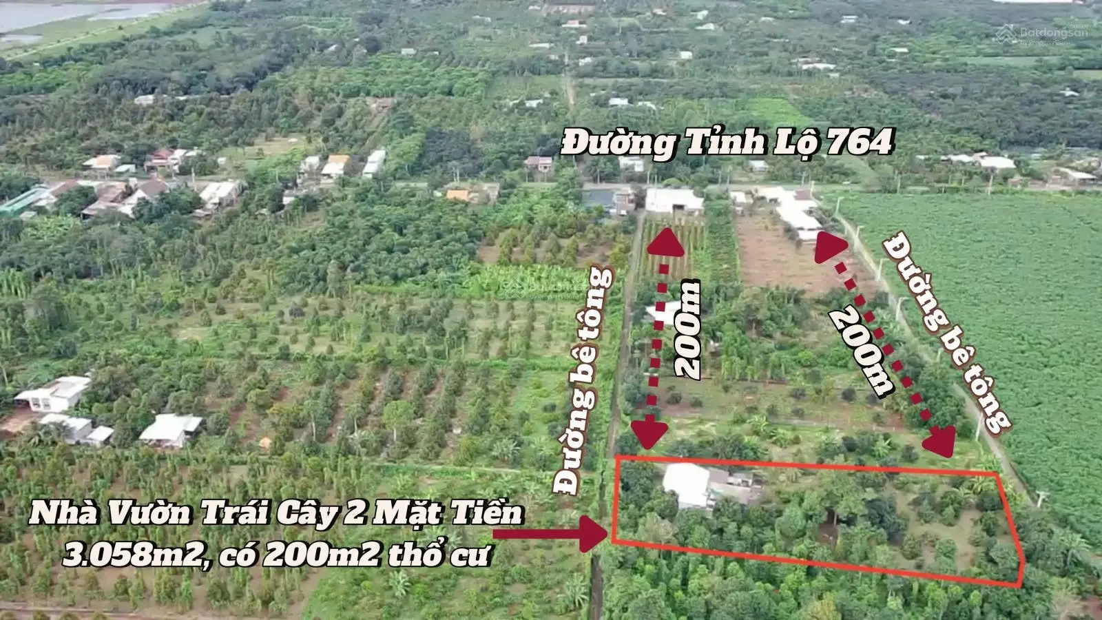 Bán nhà vườn trái cây đất đỏ 3058m2, có 200m2 thổ cư, 1 sẹc đường TL764, Sông Ray, Cẩm Mỹ, Đồng Nai