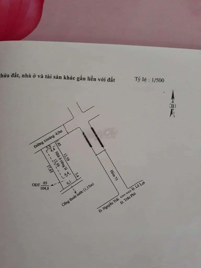 Nền thổ cư - trục chính hẻm 75 trần phú