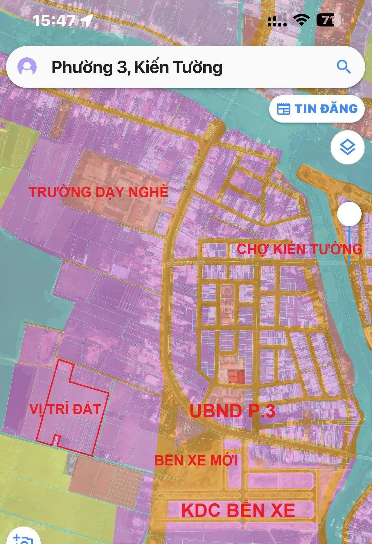 Bán 34.433 m2 đất sổ đỏ tại trung tâm liền kề UBND Phường 3, Thị Xã Kiến Tường, Long An