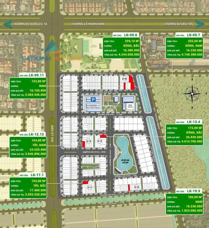 Bán nhanh lô góc 2 mặt tiền đường lớn Tân Thanh Elite City 172m2, giá 4,296 tỷ