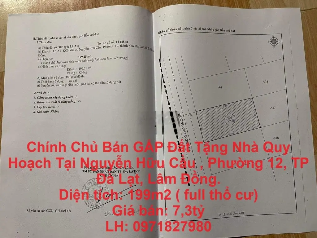 Chính Chủ Bán GẤP Đất Tặng Nhà Quy Hoạch Tại TP Đà Lạt ,Lâm Đồng