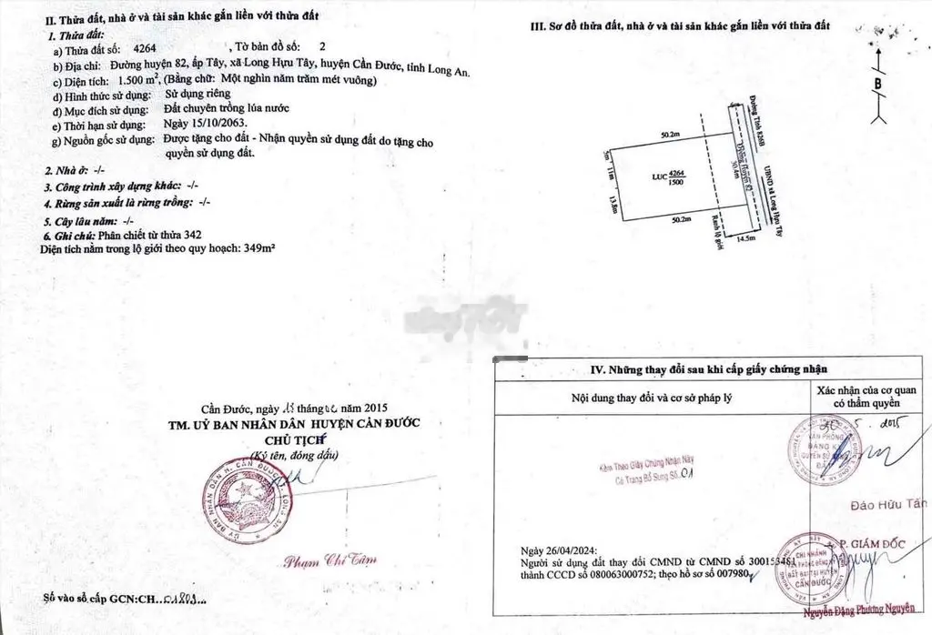 1500m2 (30x50) mặt tiền HL82 nhựa (8m) giá 4.2 tỷ 138tr/m ngang bán ga