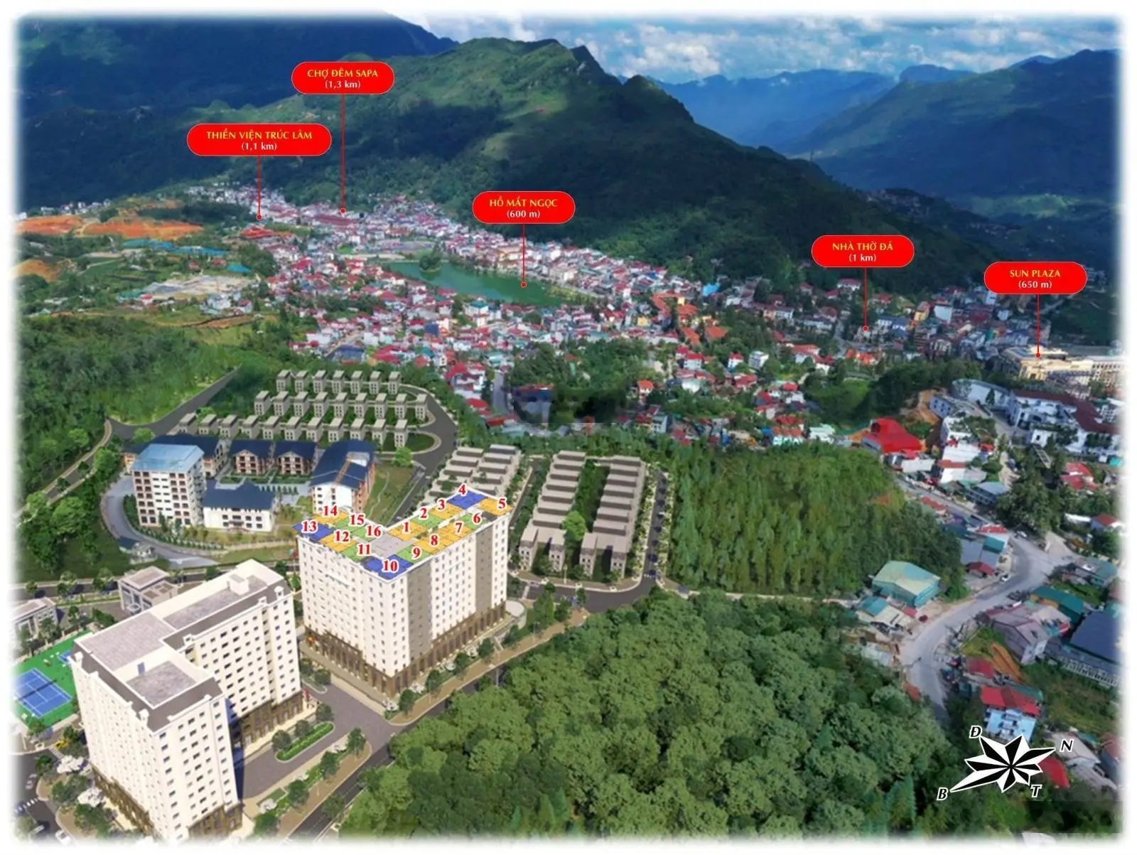 Căn hộ 2PN 62m2 ở trung tâm du lịch SaPa. View toàn cảnh thị trấn Sapa, núi Hàm Rồng, thung lũng