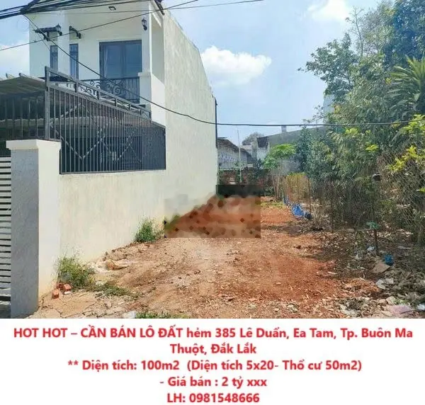 CẦN BÁN LÔ ĐẤT hẻm 385 Lê Duẩn, Ea Tam, Tp. Buôn Ma Thuột, Đắk Lắk