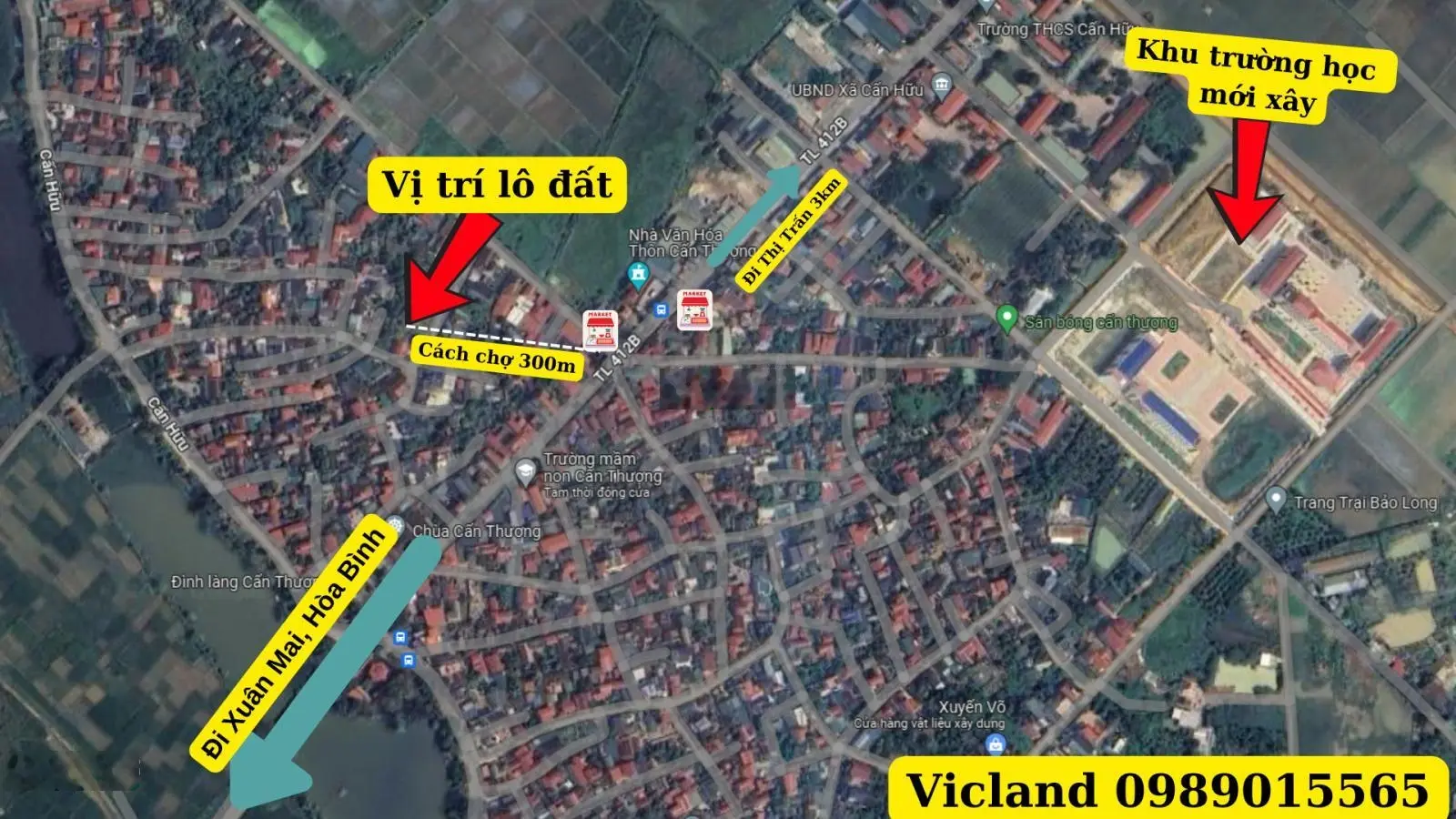 BÁN LÔ GÓC 243M2 TẠI CẤN HỮU, QUỐC OAI. ĐƯỜNG THÔNG Ô TÔ CÁCH CHỢ VÀ TL421B CHỈ 300M