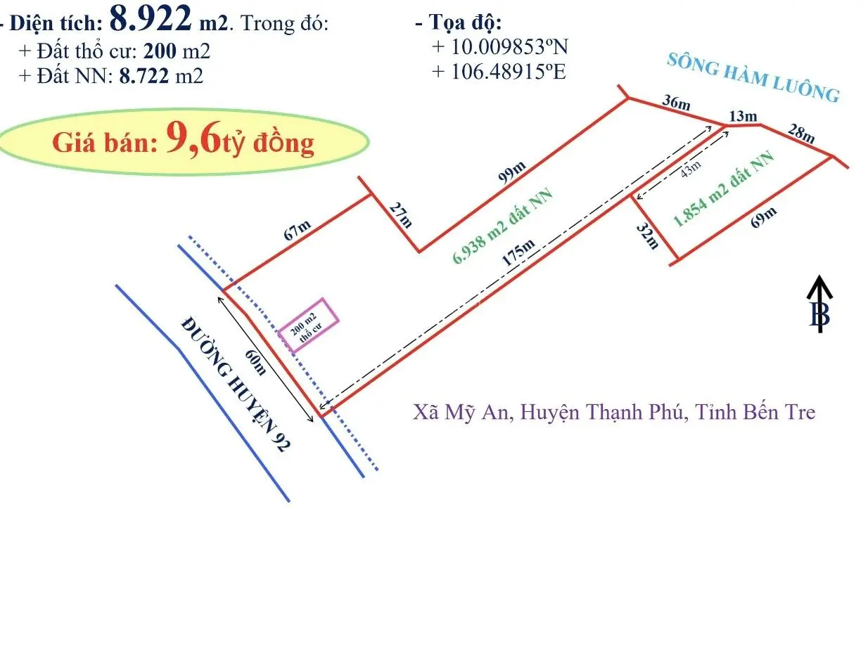 Bán gấp 8.922m2 đất (có 200m2 thổ cư) Huyện Thạnh Phú, Tỉnh Bến Tre giá siêu rẽ 0939 372 ***Hiếu)