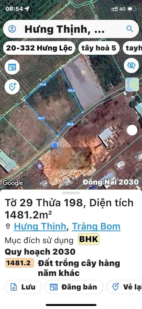 Bán 1500m2 làm xưởng kho bãi thích hợp có sẵn điện 3 pha đường 6m