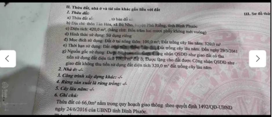 Chính chủ bán lô đất ngay KCN đã có thổ cư tại xã Bù Nho, Phú Riềng