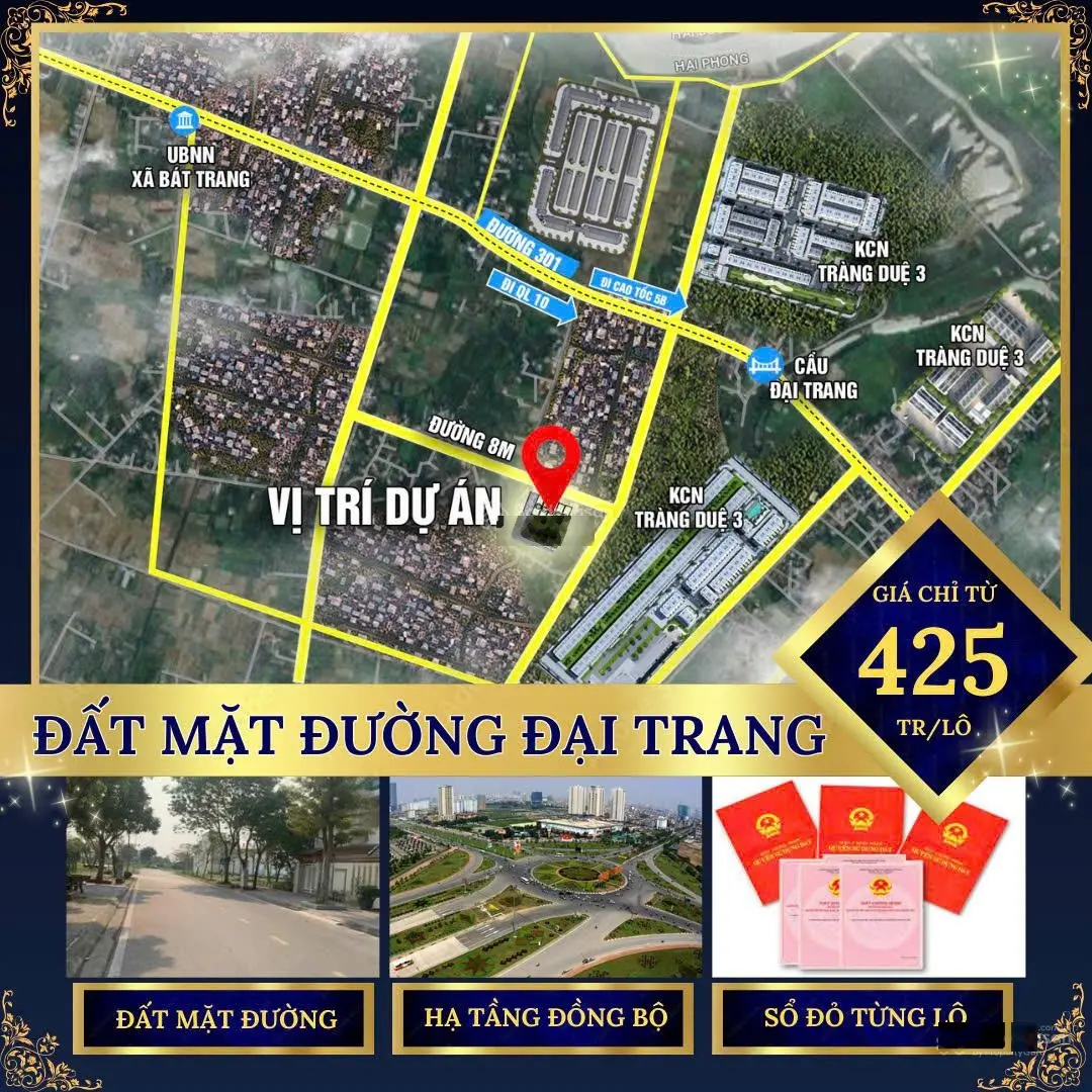 MẶT ĐƯỜNG NHỰA 9M tại ĐẠI TRANG - BÁT TRANG ĐỐI DIỆN KCN TRÀNG DUỆ 3 GIÁ 420 TRIỆU- 0345 693 ***