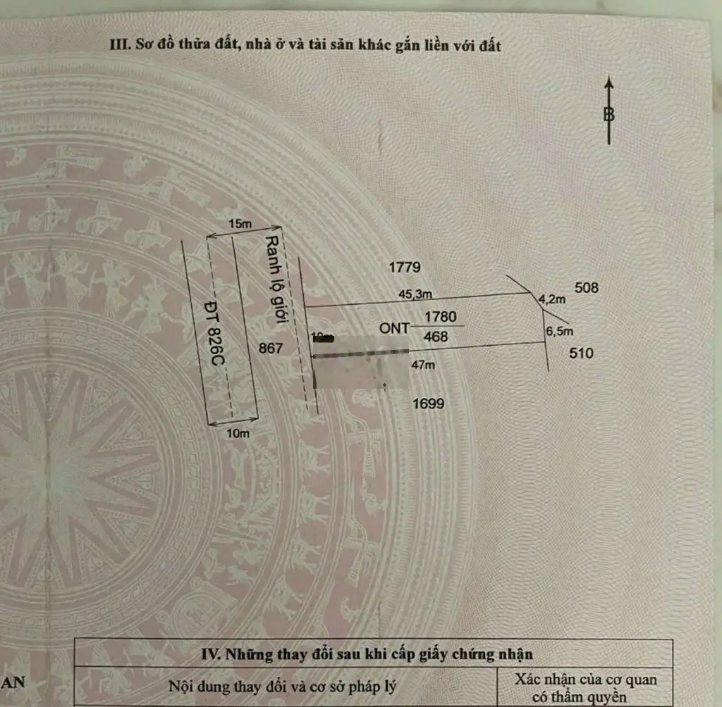 468m(10*47) full thổ. Mặt tiền 826C. Bán 18 triệu/m. Cần Giuộc Long An