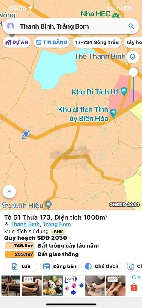 Bán 1000m2 Mặt Nhựa đường Vô Khu di tích U1 tỉnh uỷ biên Hoà