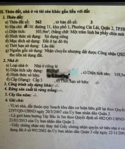 Bán đất hẻm ô tô đường 11 Cát Lái Quận 2 💥gần chợ Cây Xoài