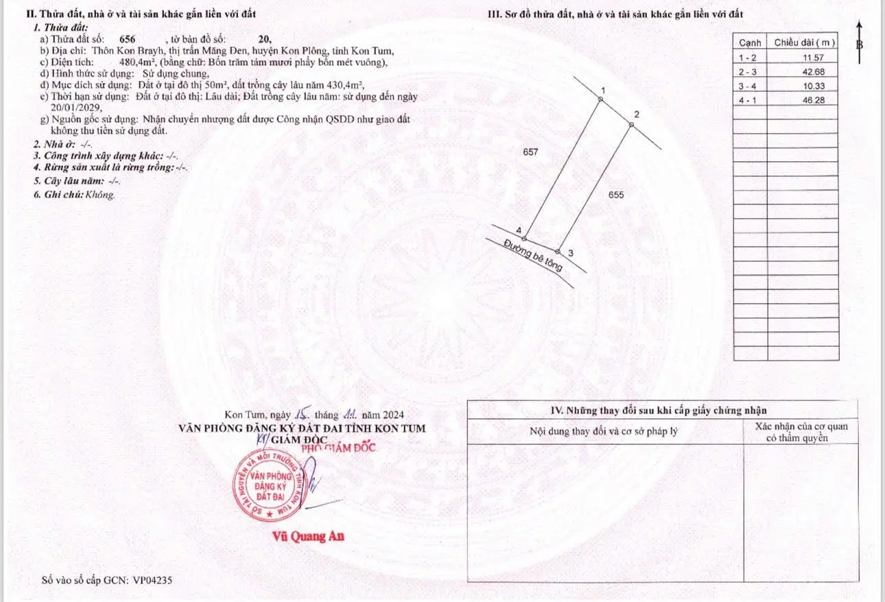 Bán lô đất thổ cư thuộc thị trấn Măng đen giá 550tr