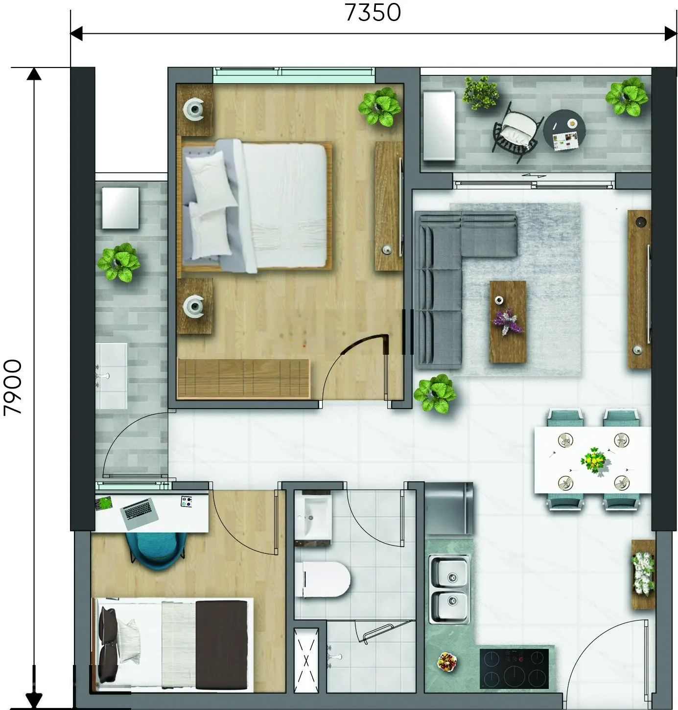 Bán căn hộ Daqua 2PN-1WC view quận 1